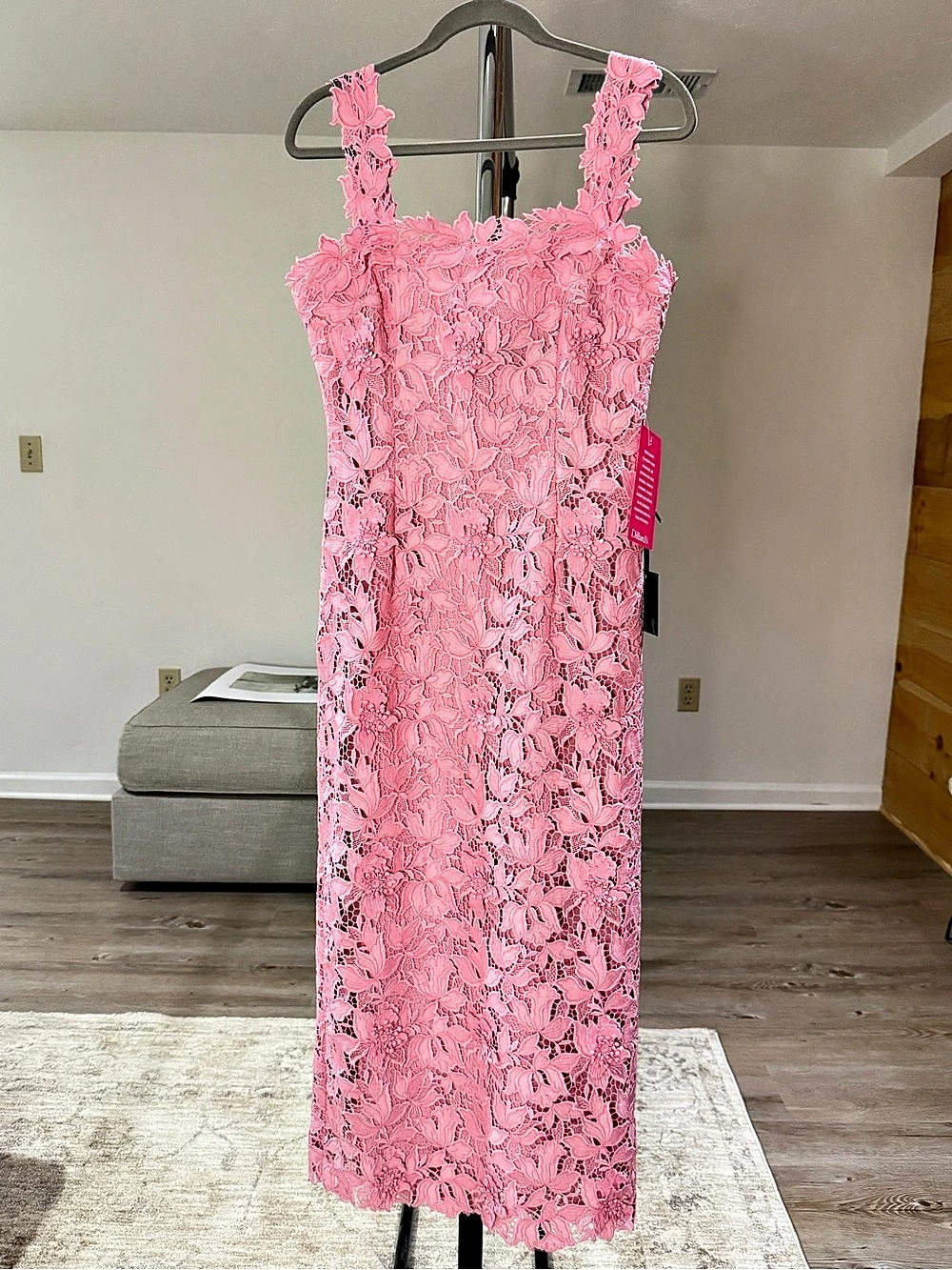 Muse by Marchesa Oleander 3D Floral Lace Square Neck Sleeveless Midi Dress Size